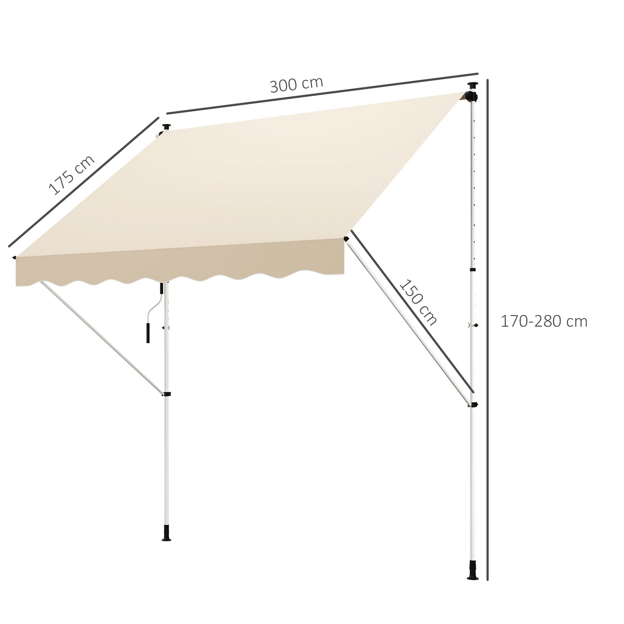 Adjustable Outdoor Awning, 3x1.5m Aluminium Frame, Beige