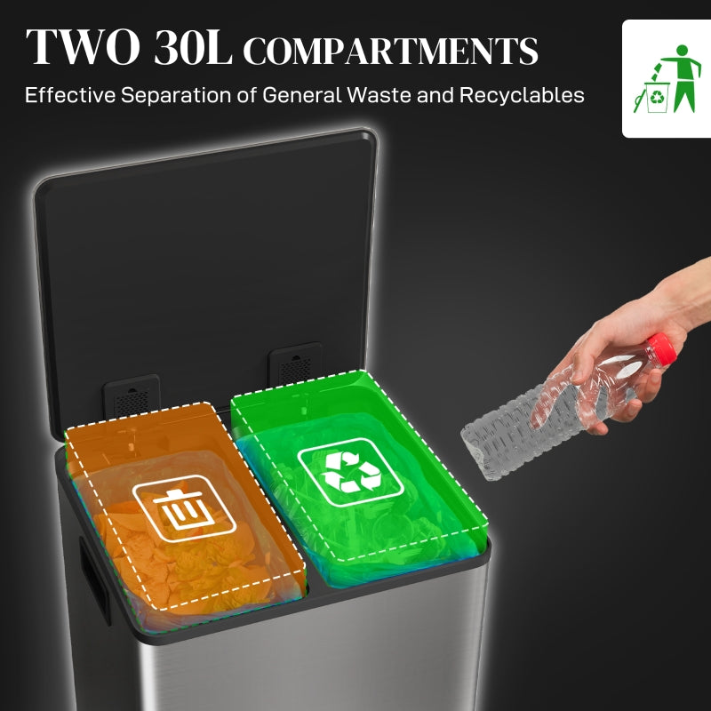 60L Dual Compartment Bin Deodoriser Holders Stainless Steel, Silver Tone
