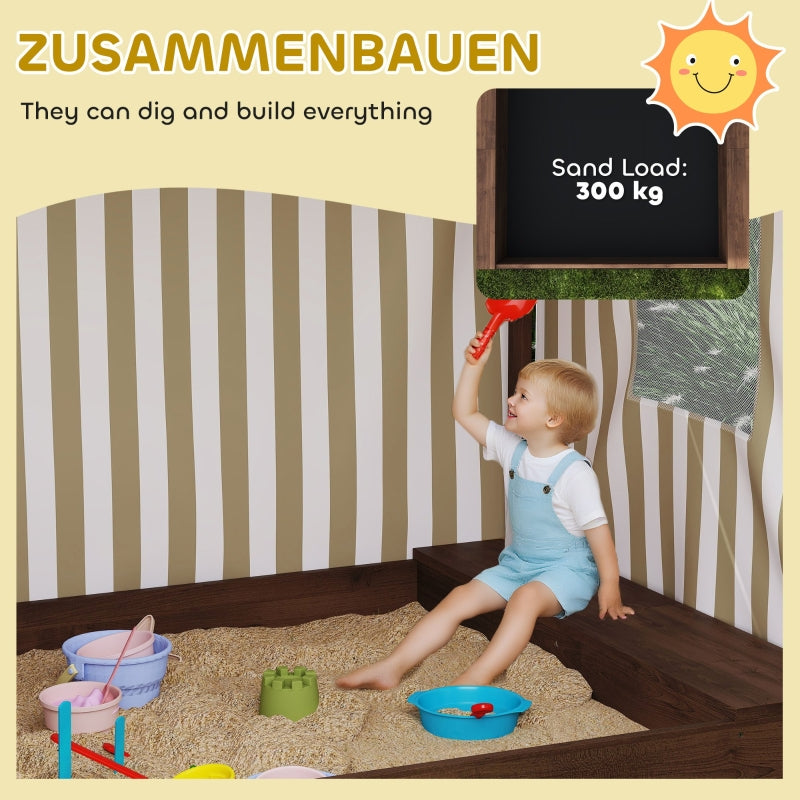 AIYAPLAY Sandpit Sandbox with Canopy Net Door Benches Floor Protection, Brown