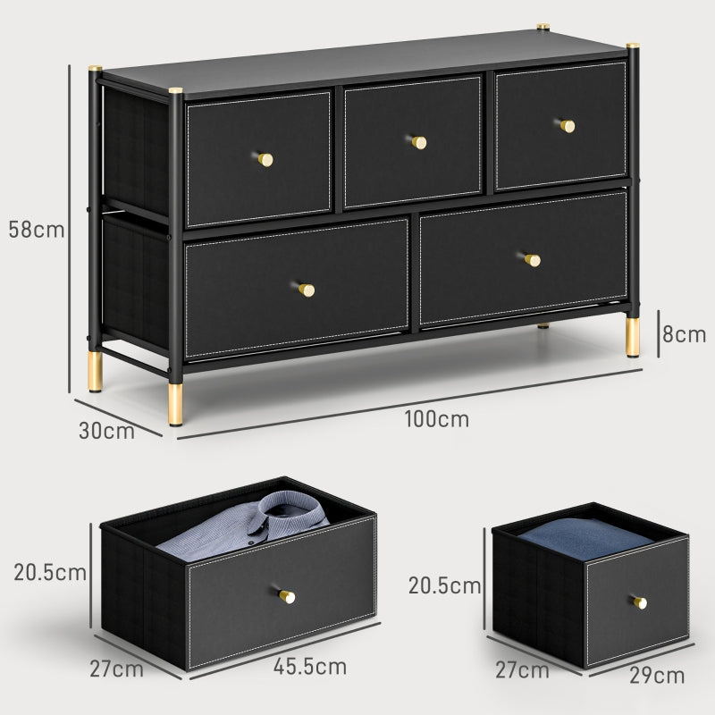 Chest of Drawers with Faux Leather Front, Black