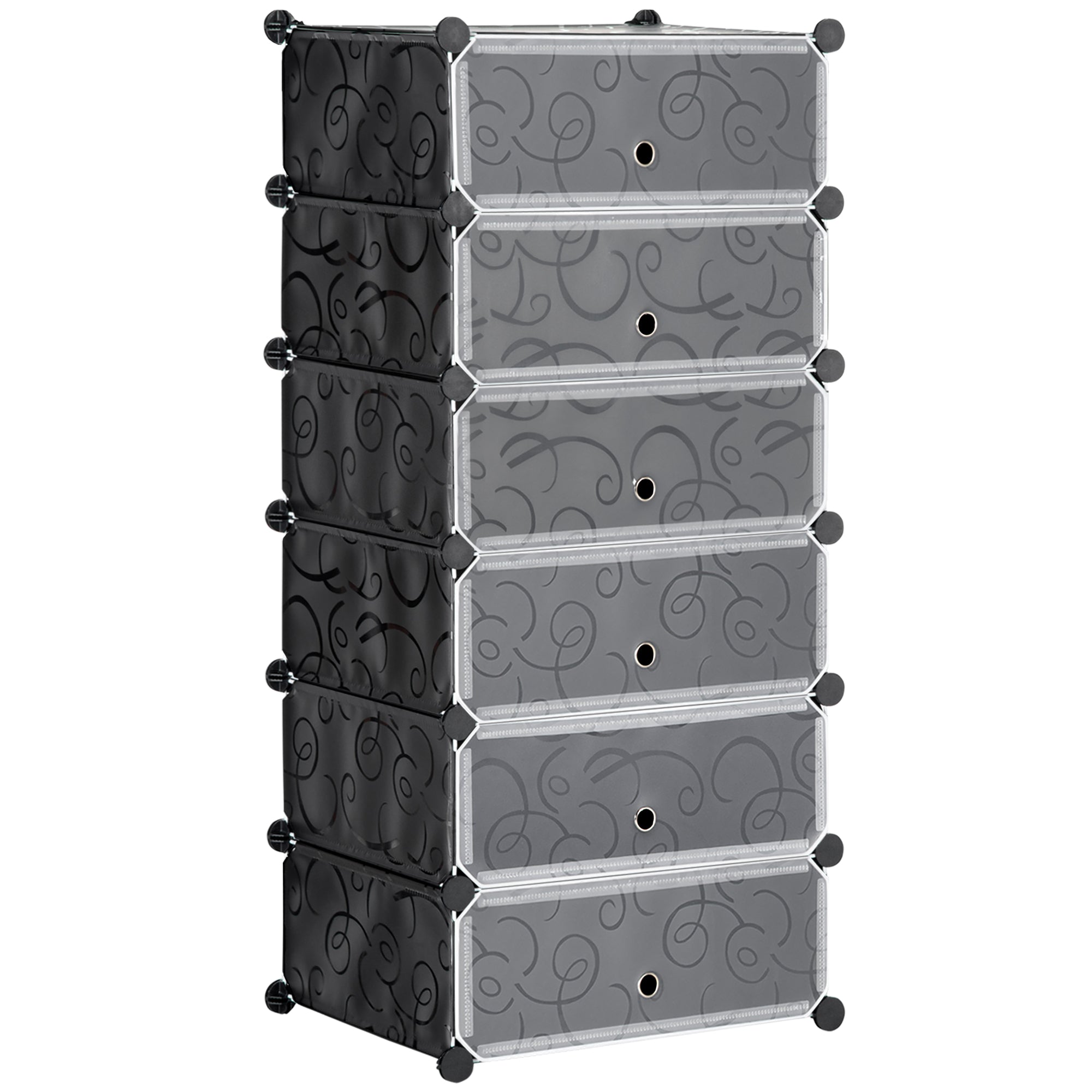Shoe Rack Storage Box, DIY Shelving Unit for 6 Pairs, Plastic/Steel, Black+White