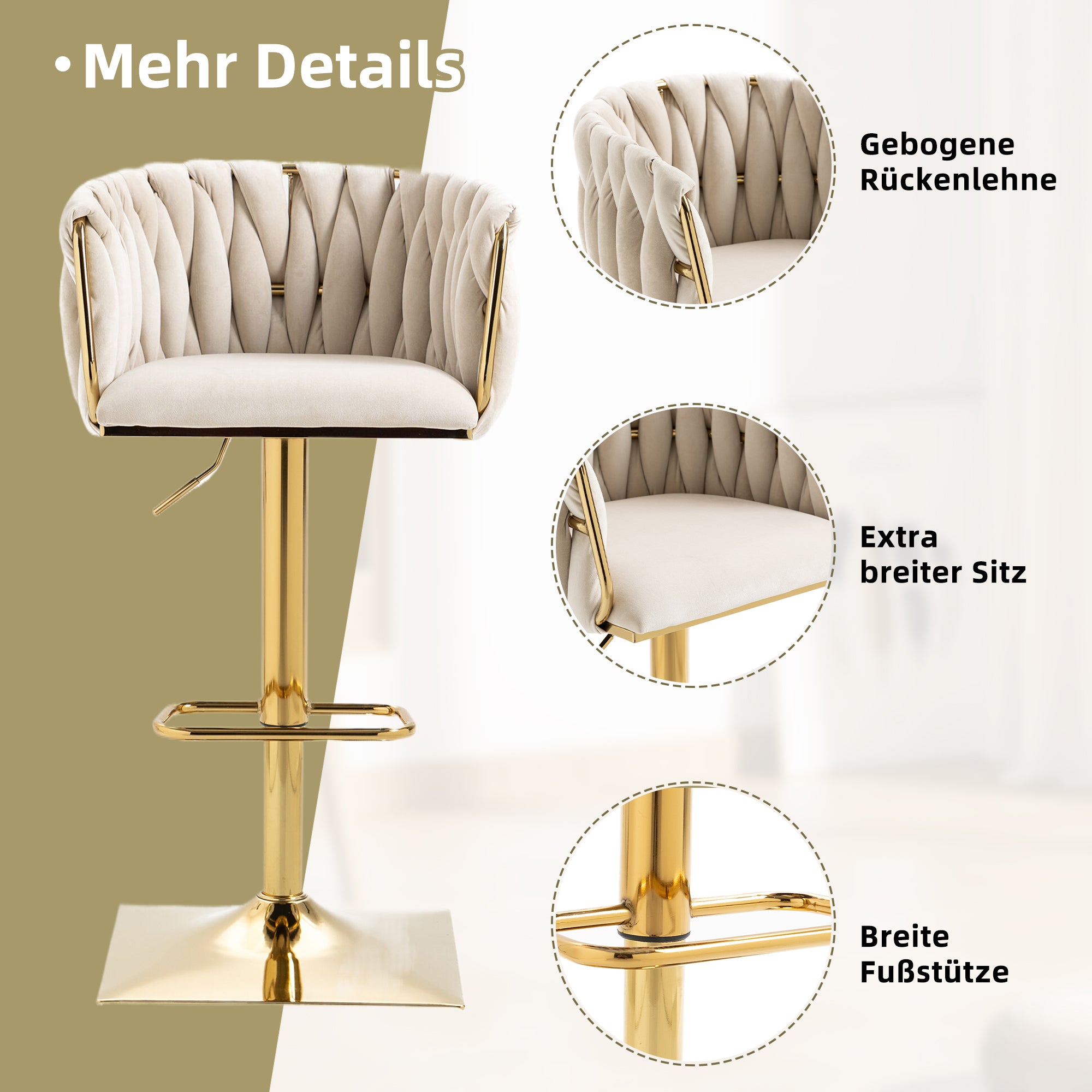 Vintage Bar Stool, Counter Height Dining Chair with Backrest & Footrest