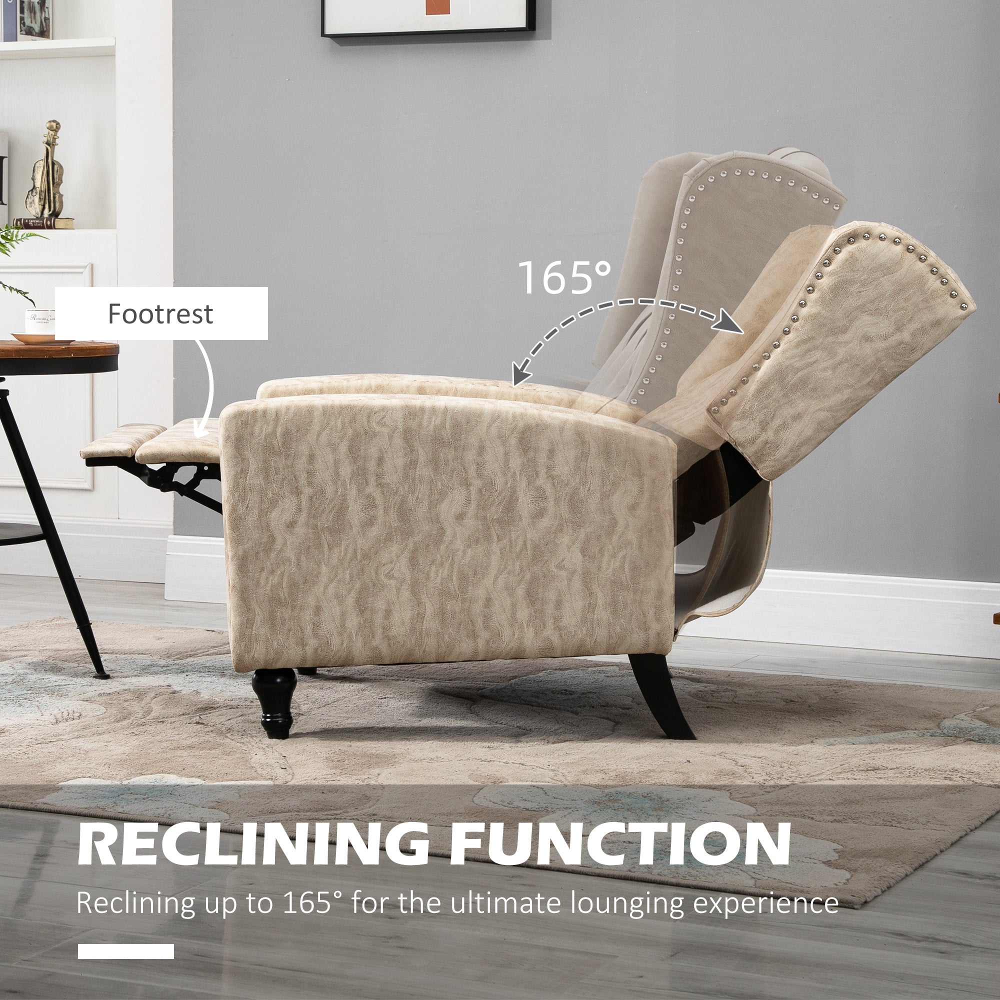 Chesterfield-Style Reclining Armchair - Beige