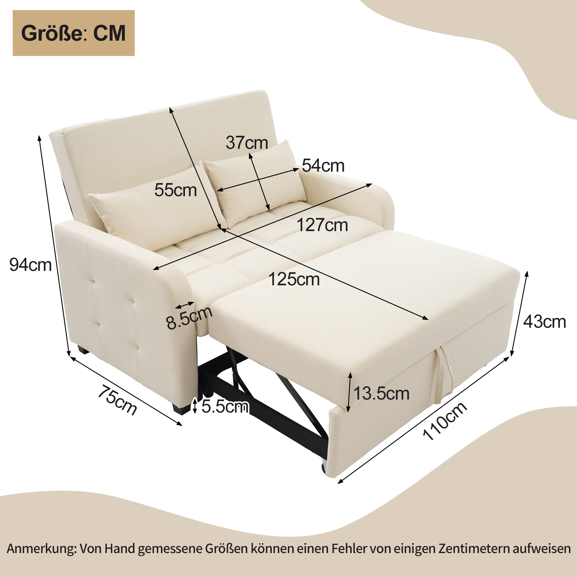 Sofa Bed, Multifunctional Folding Adjustable Backrest, 180x127 cm