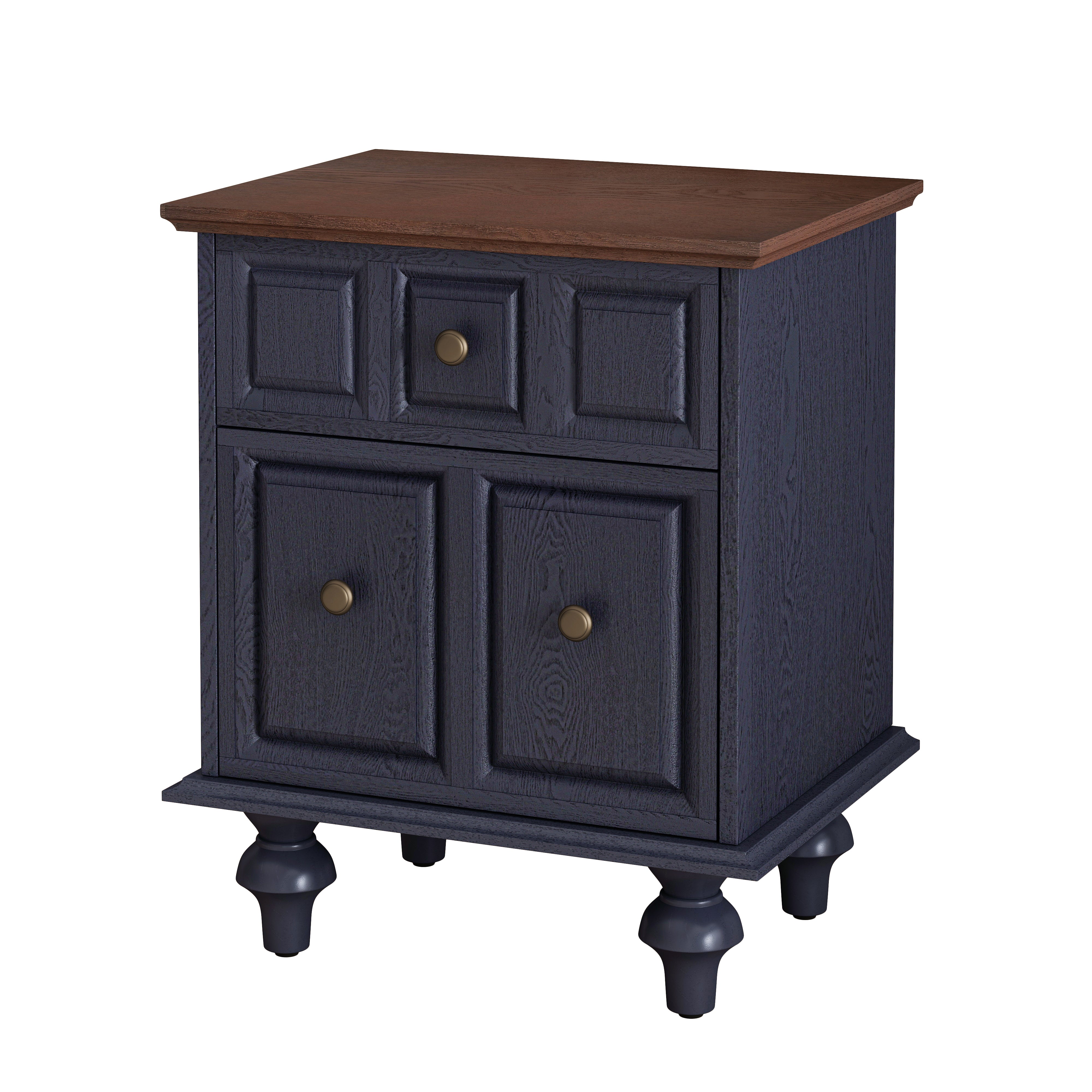 Vintage Bedside Table 52CM with 2 Drawers Roman Column Legs Solid Wood Dark Blue