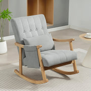 Wood Frame Rocking Accent Chair with 35° Rocking Base, Thick Padding, and Side Pocket, Light Grey