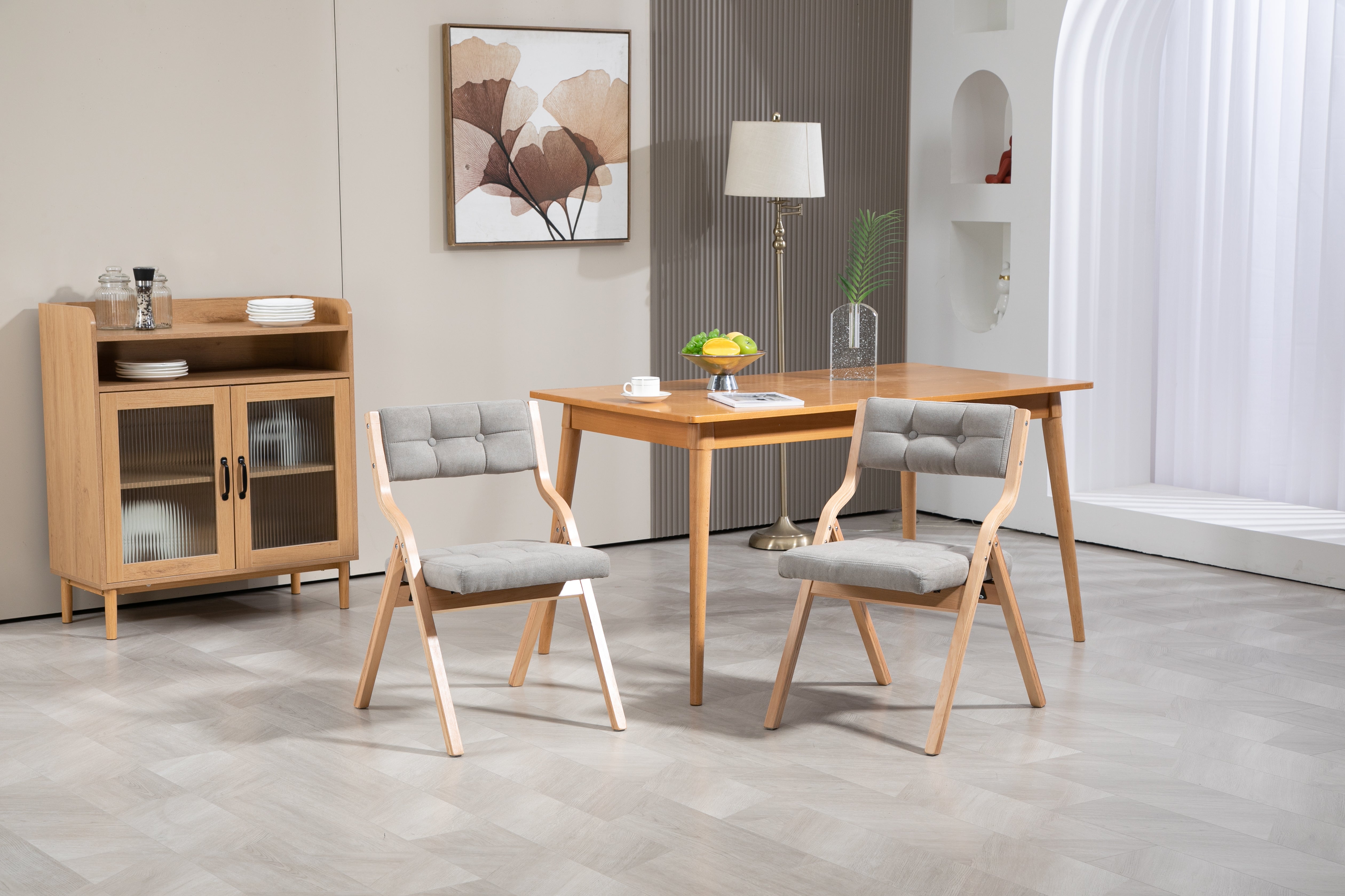 HOMEFUN Folding Chairs Padded Wooden 2 Pack - Gray