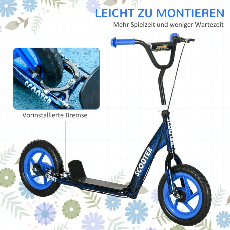 Children's Kick Scooter with Height-Adjustable Handlebar, Brake and Stand, Blue Steel