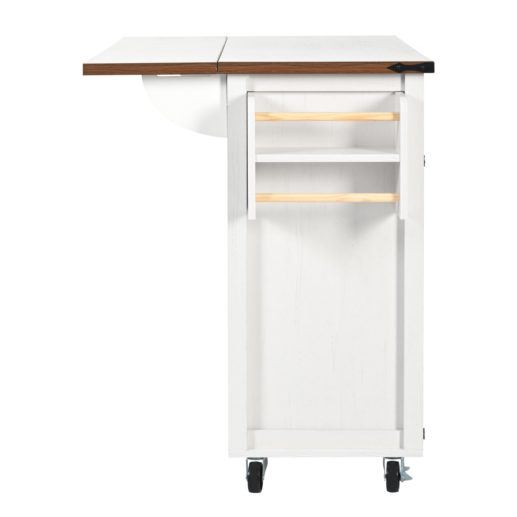 Kitchen Island Serving Trolley, Pull-Out Worktop Storage with 4 Doors and 2 Drawers, Wood Grain