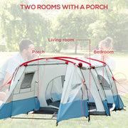 6-8 Person Tunnel Tent, Camping Tent with Bedroom & Living Room, 2000mm Water Column, Blue