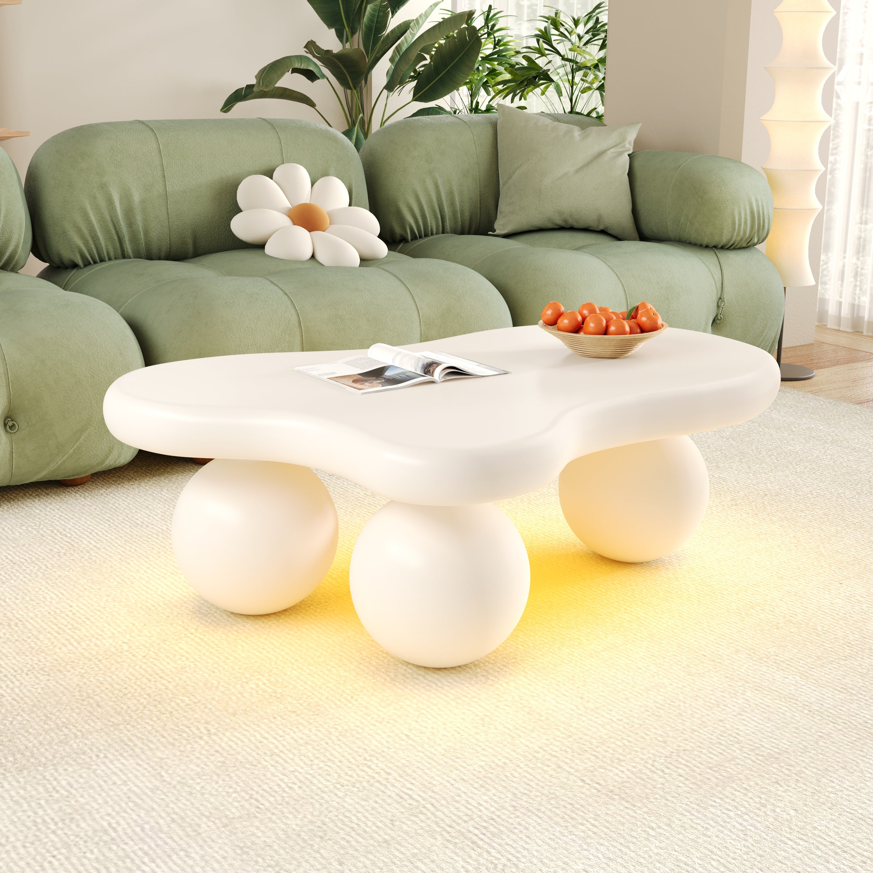 Cloud Coffee Table, LED Lighting 16 Colors Round Leg Design, White