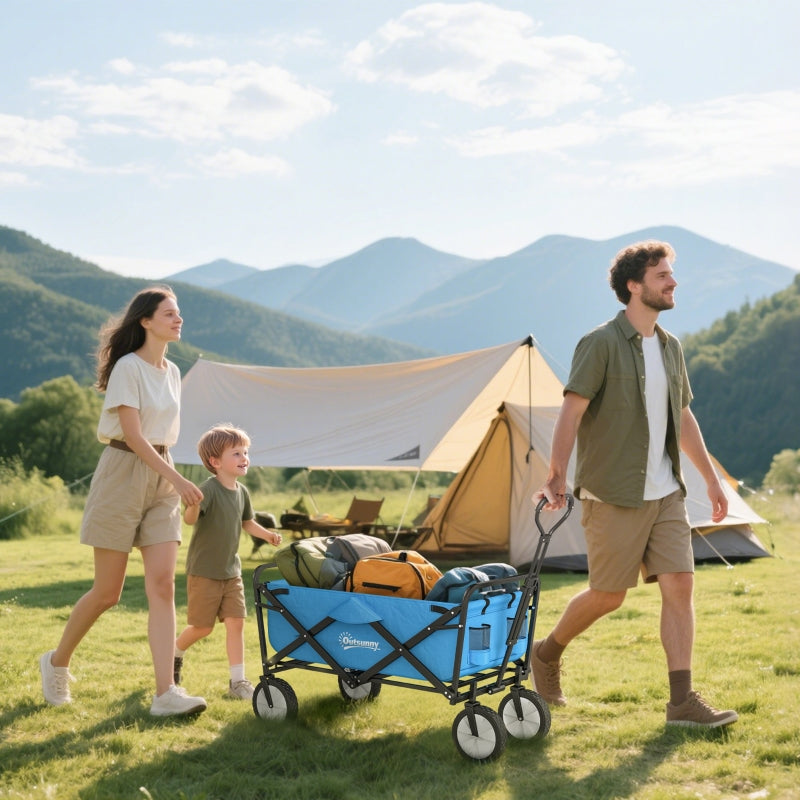 90L Festival Trolley Folding Camping Cart with Adjustable Handle, Blue