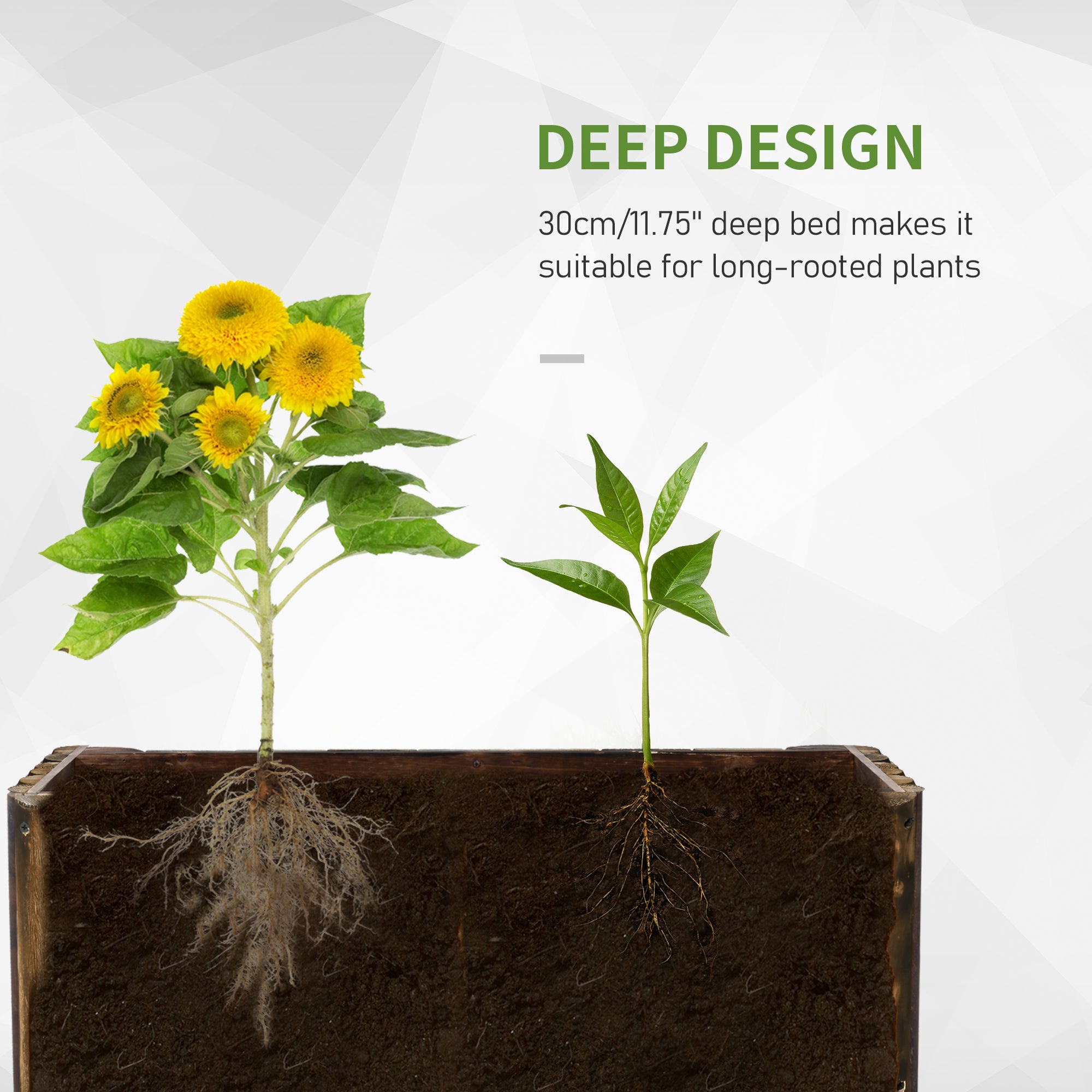 Raised Flower Bed, 52L Rectangular Planter Herb Pot, Wooden