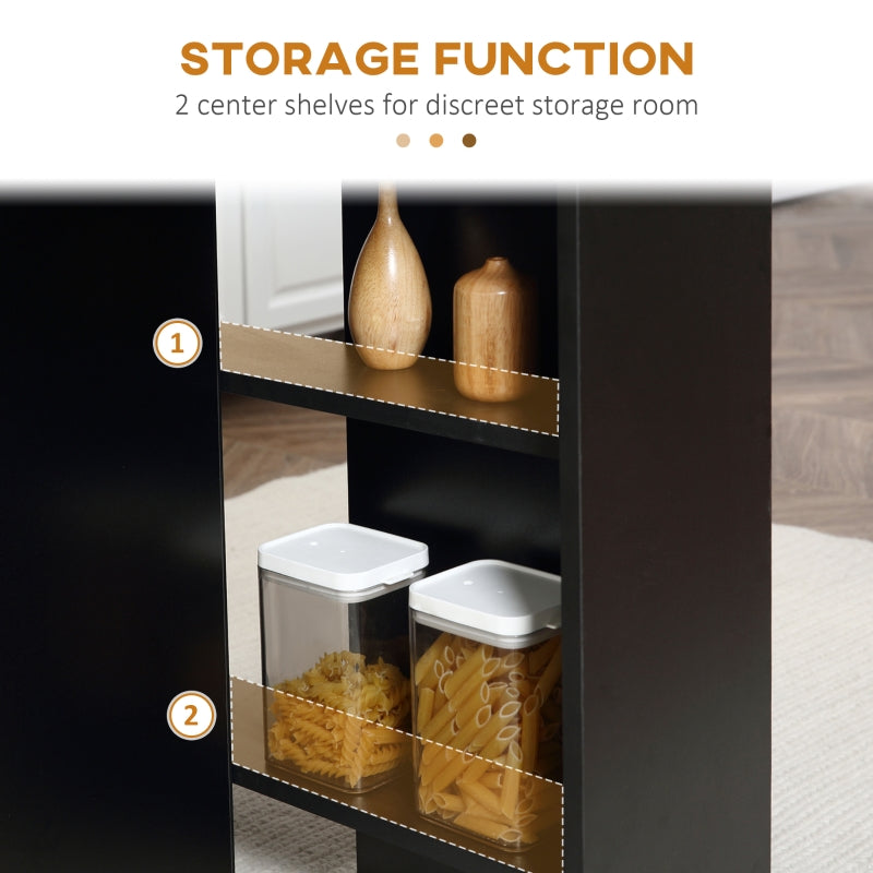 Foldable Dining Table, Extendable Drop Leaf with 2-tier Shelves and Casters, Black Engineered Wood