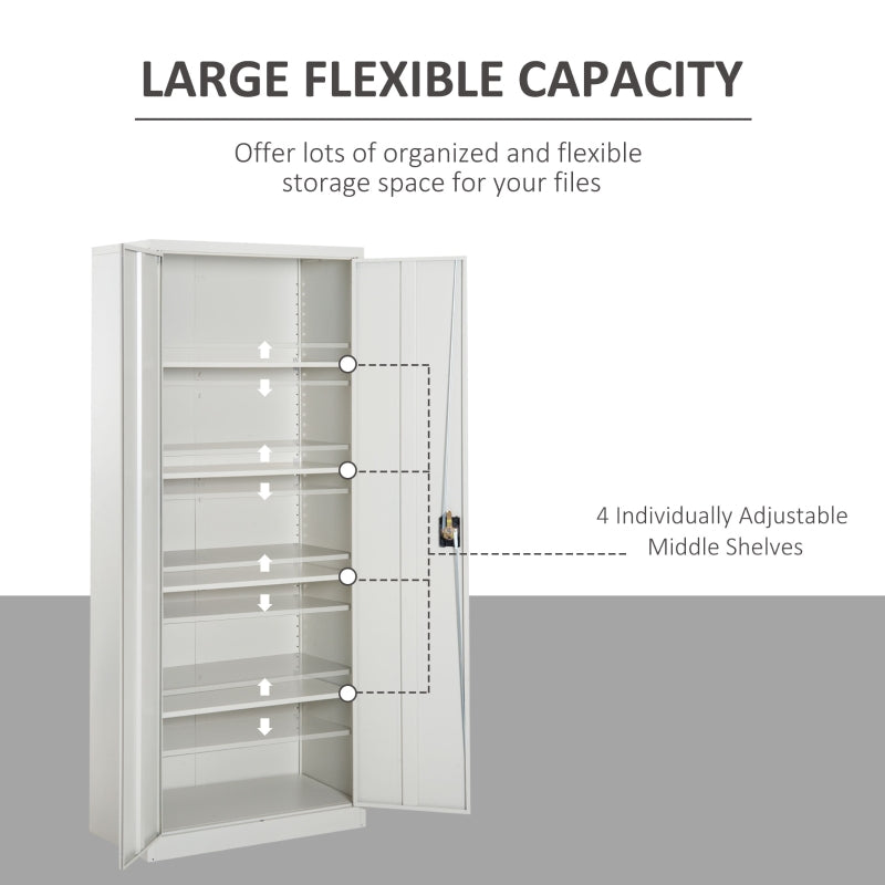 Tall Office Storage Unit Lockable 2 Doors 4 Adjustable Shelves Cool Rolled Steel