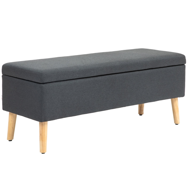Upholstered Bench with Storage, Linen-Look Bed Bench, Dark Grey