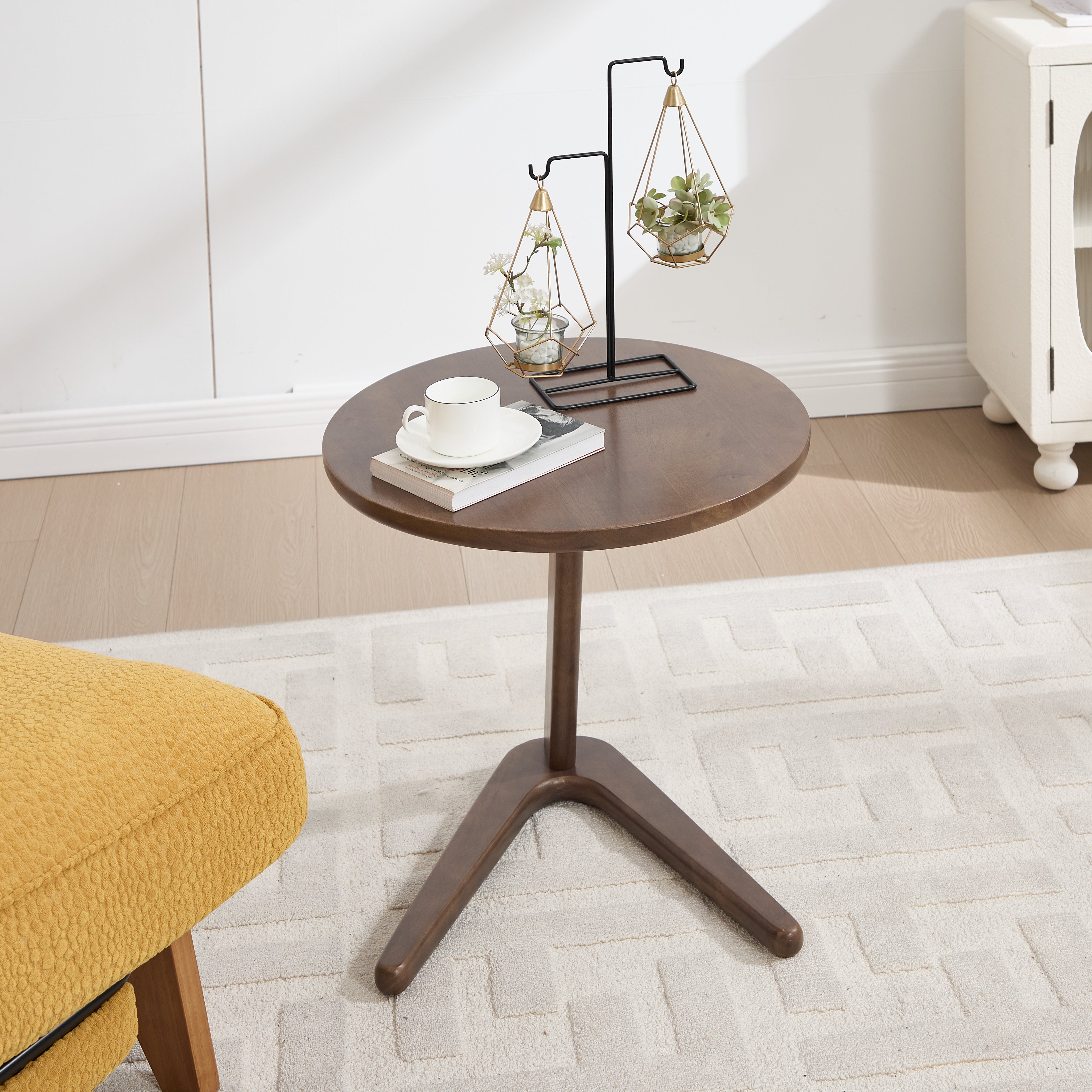 Modern Minimalist Round Side Table, Solid Wood Sofa/TV Table, Wooden