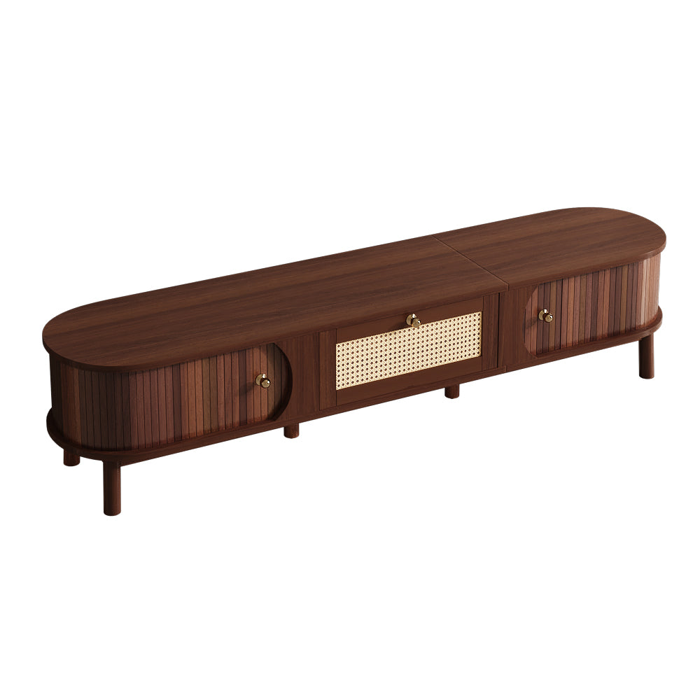 TV Cabinet Natural Wood Doors Rattan Drawers Rustic Storage