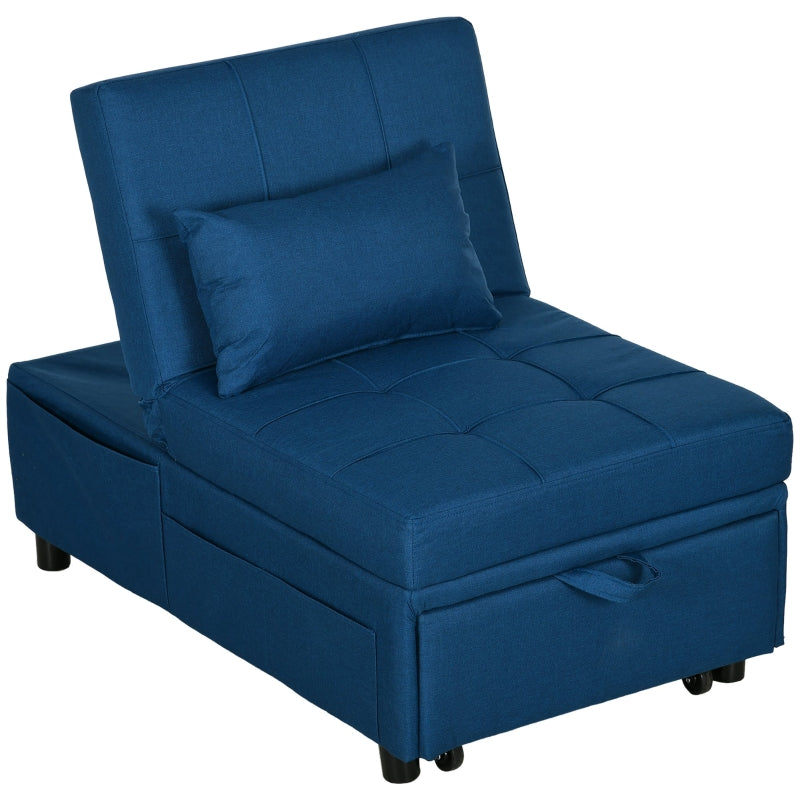 Convertible Chair Bed 4-in-1 Sleeper Sofa Recliner w/ Adjustable Backrest, Wheels, Pillow, Blue
