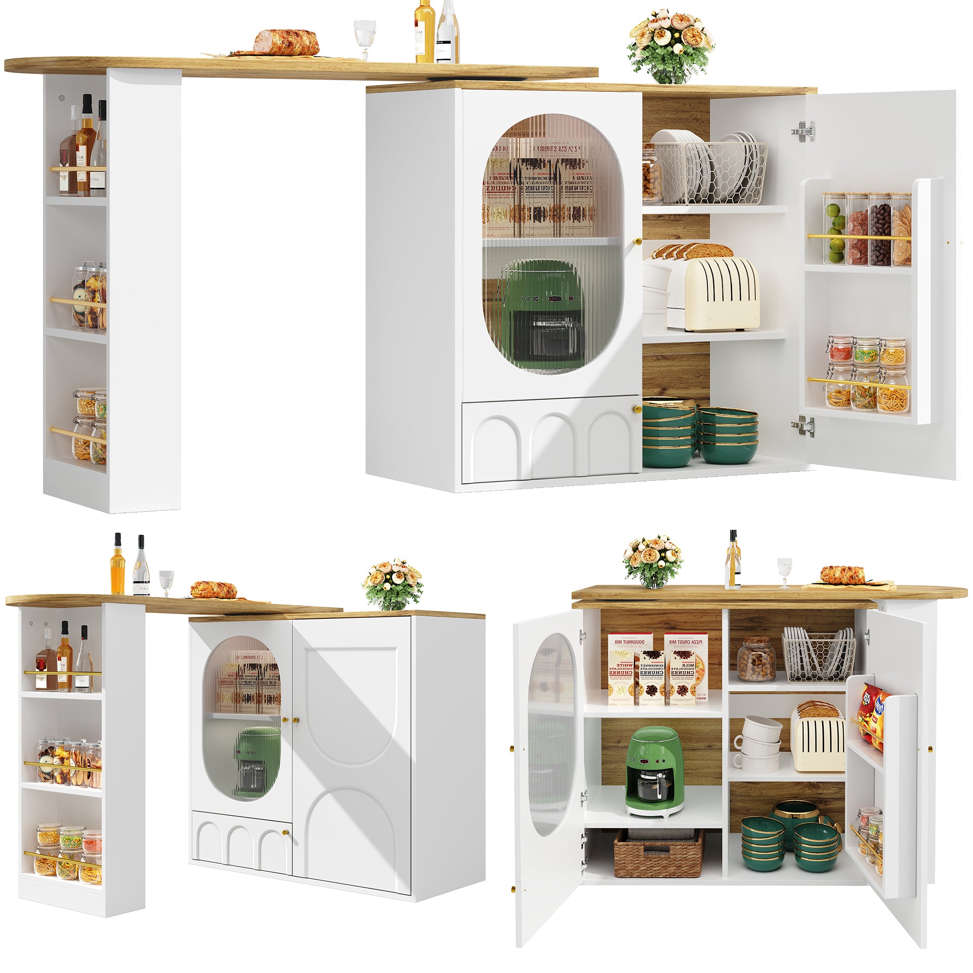 360° Rotating Bar Table Kitchen Island Storage Cabinet - White/Black