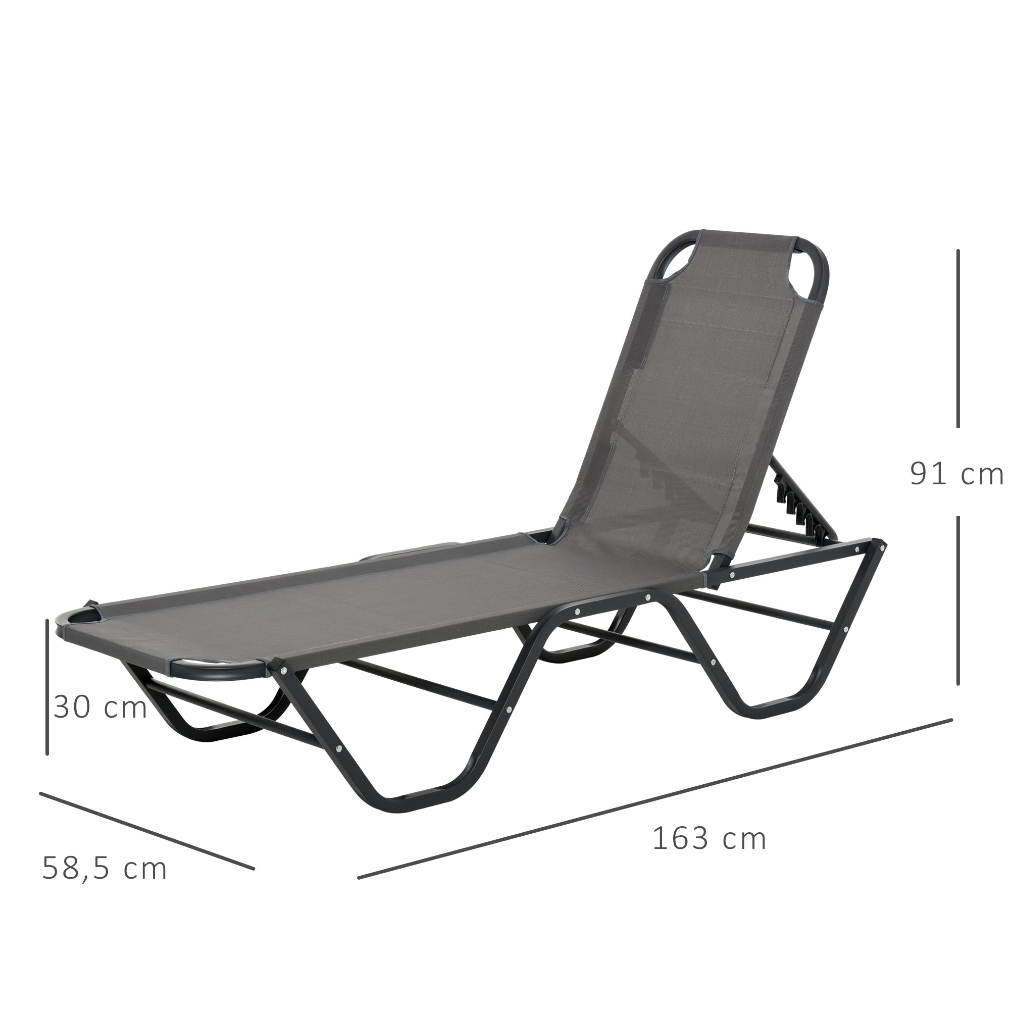 Sun Lounger Relaxed Recliner 5-Position Adjustable Backrest Aluminium Frame, Grey