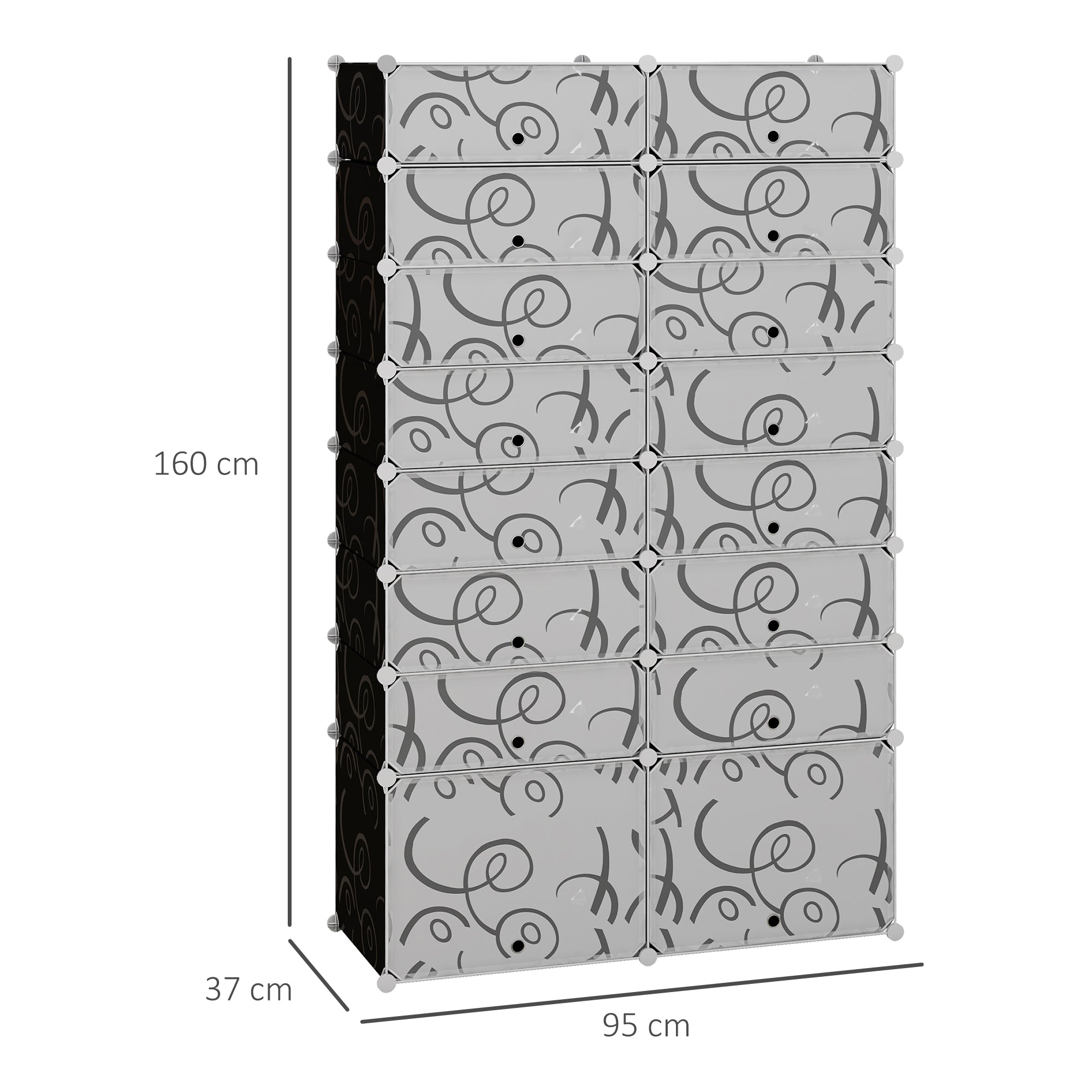 DIY Shoe Cabinet, 16 Compartments, Modular Wardrobe, PP Black + White