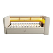 Multi-Functional Sofa Bed with Storage, LED Lighting & USB/Power Outlets, Beige