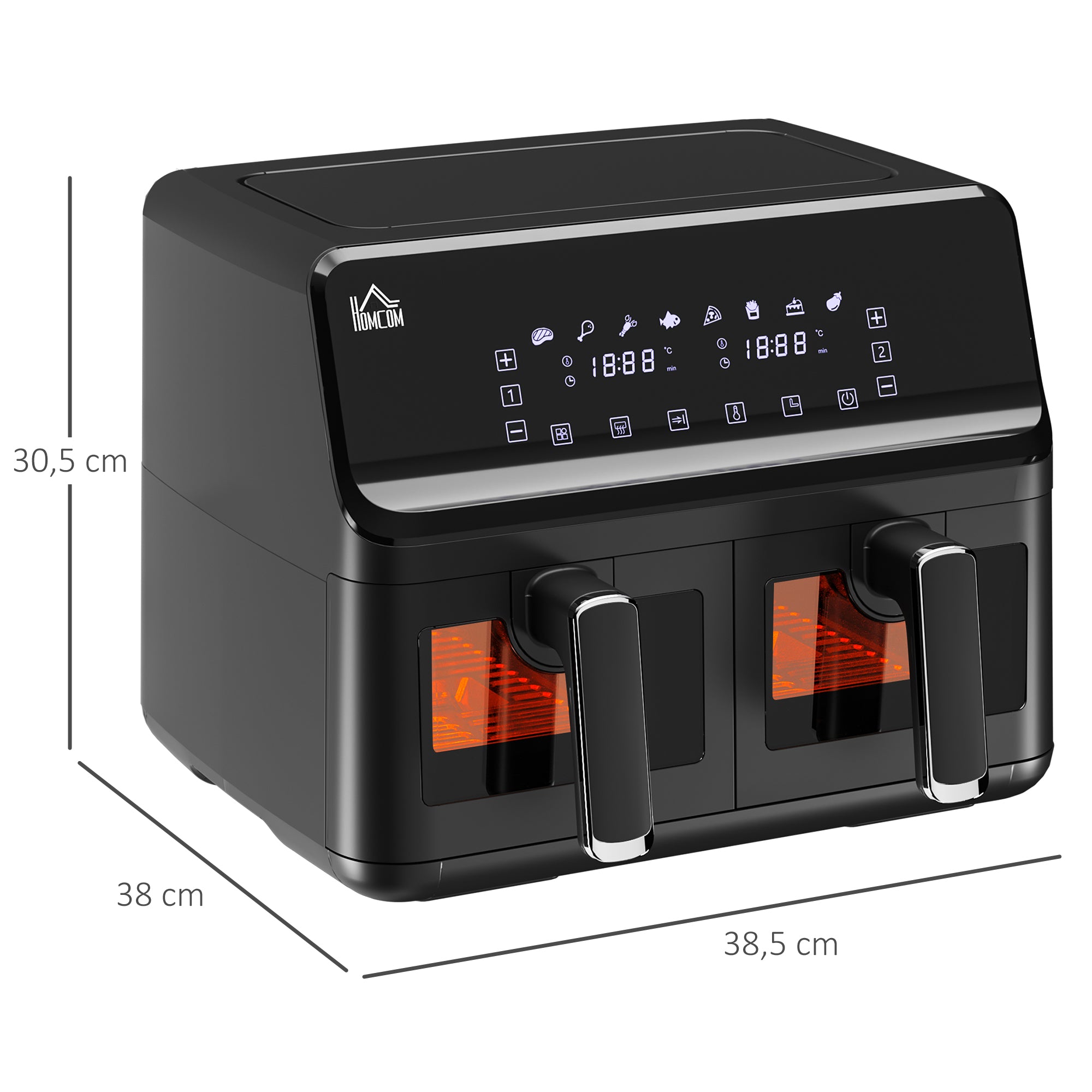 Air Fryer, Dual 4-Liter Baskets, 8 Programs, Black