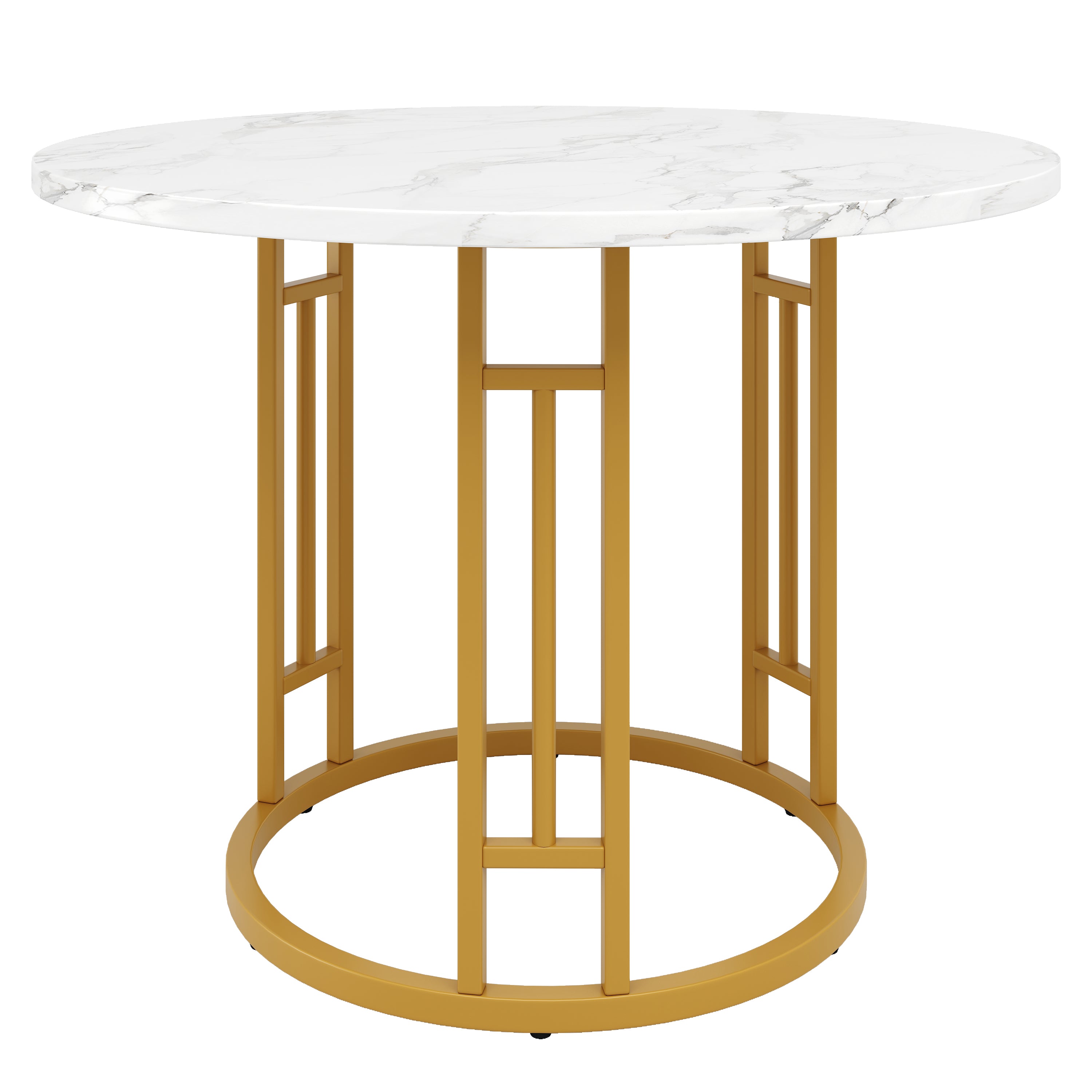 Round Dining Table 80x76cm 4-Person Marble Tabletop Metal Legs Gold
