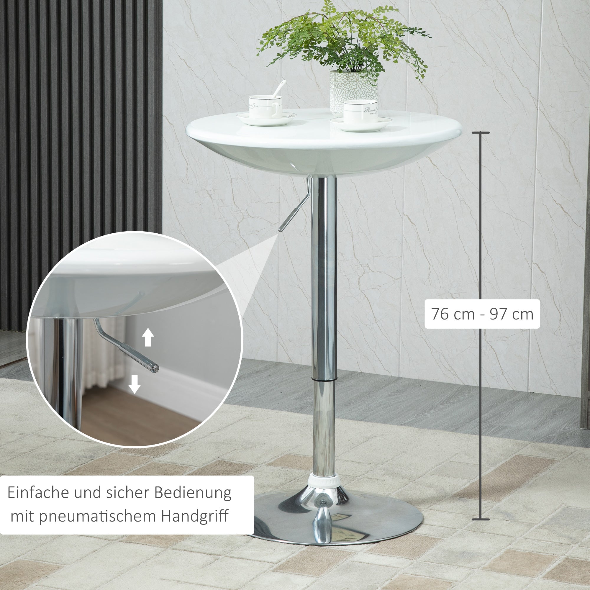 Bar Table, Height Adjustable, Metal ABS, White