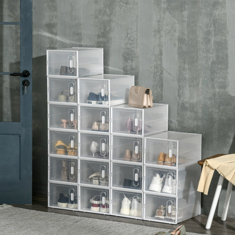 Modular Shoe Storage Boxes, 18-pack, Transparent Doors