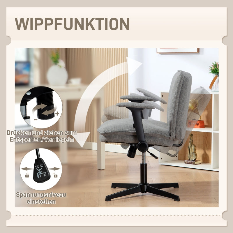 Office Chair Wide Desk Flip-up Armrests Height Adjustable Grey Linen Look