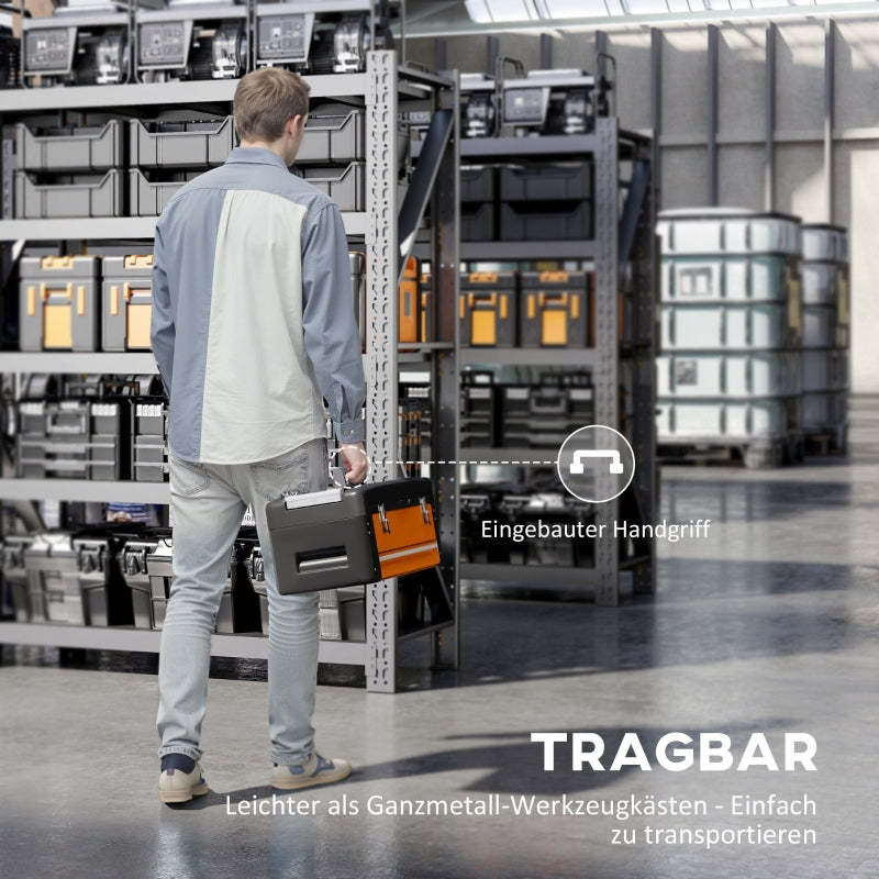 Tool Box with Drawer, Storage Compartment, Steel, Orange