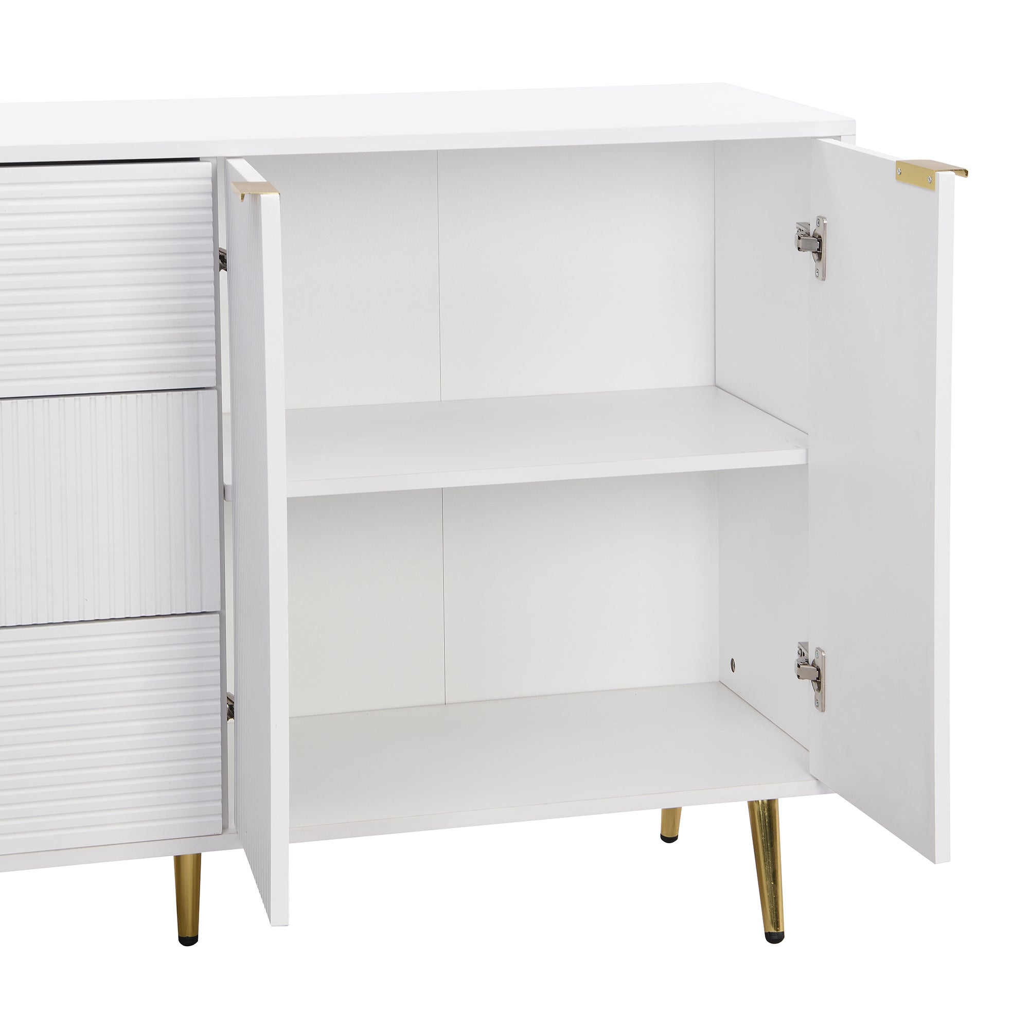 Sideboard, Living Room Cabinet with Doors & Drawers, Interior Shelves, Golden Handles & Legs