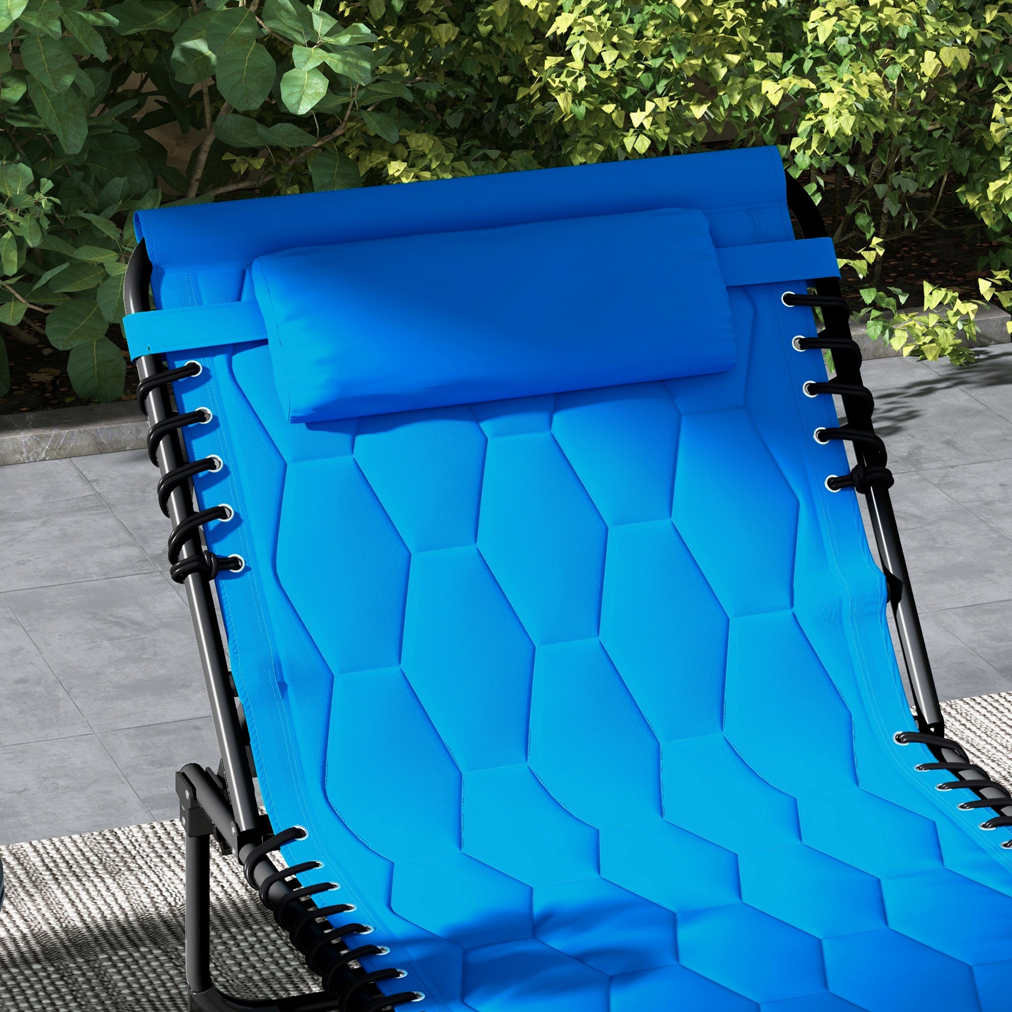 Set of Two Sun Loungers, Five-Position Reclining Backs - Blue