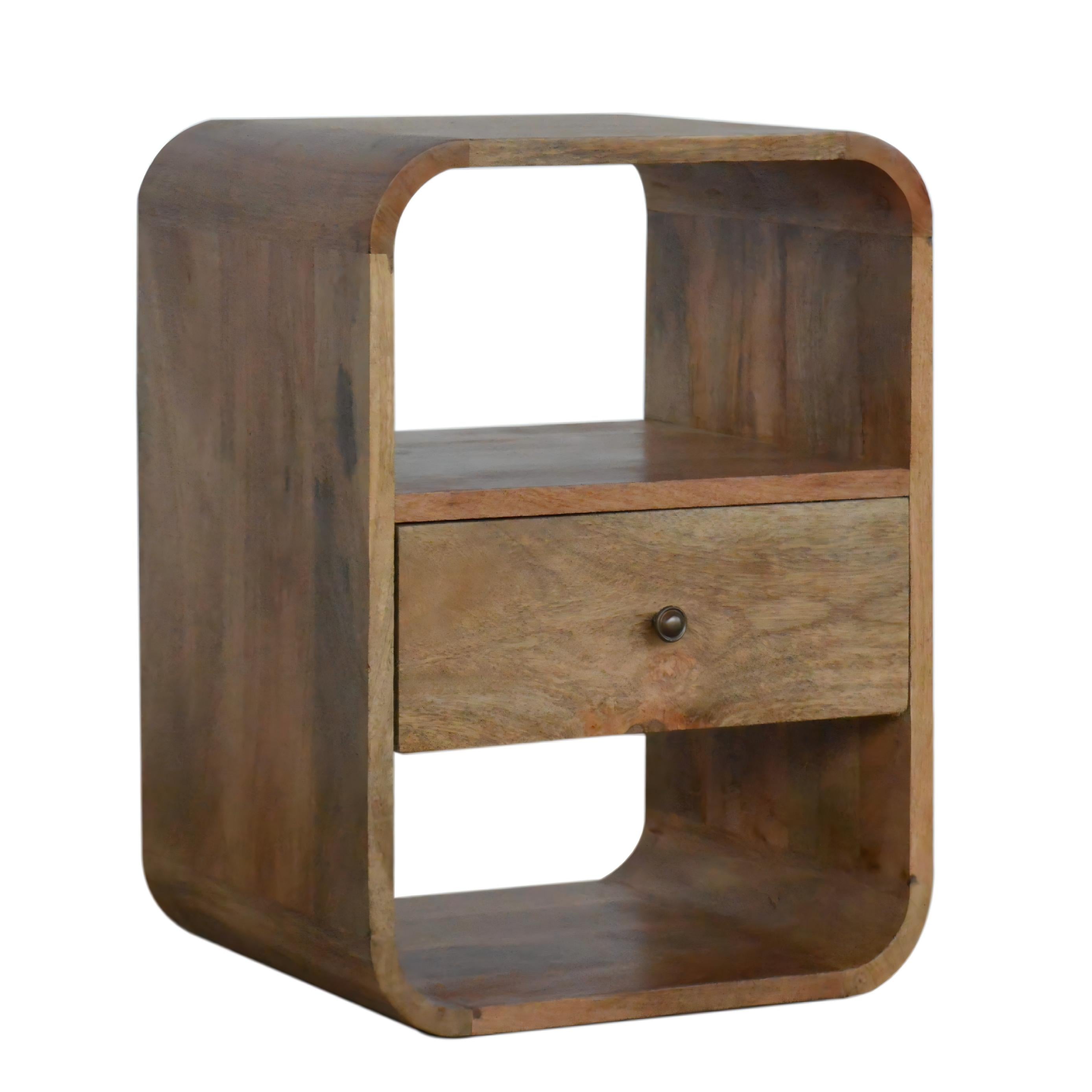 Solid Wood London Bedside, 1 Drawer 2 Open Slots, Beige