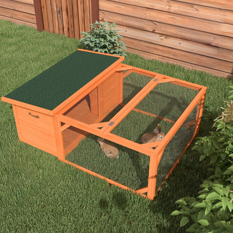 Rabbit Hutch Outdoor Guinea Pig Hutch with Run, Openable Roof, Orange