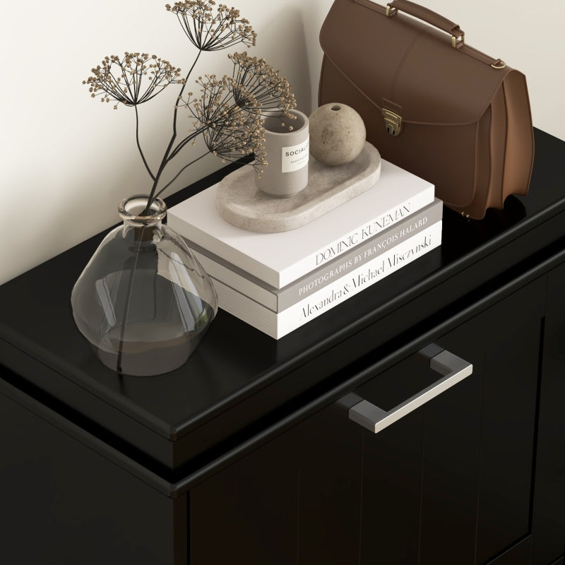 Three-Drawer Minimalistic Shoe Cabinet, Three Flip Doors Holds 15 Pairs, Black