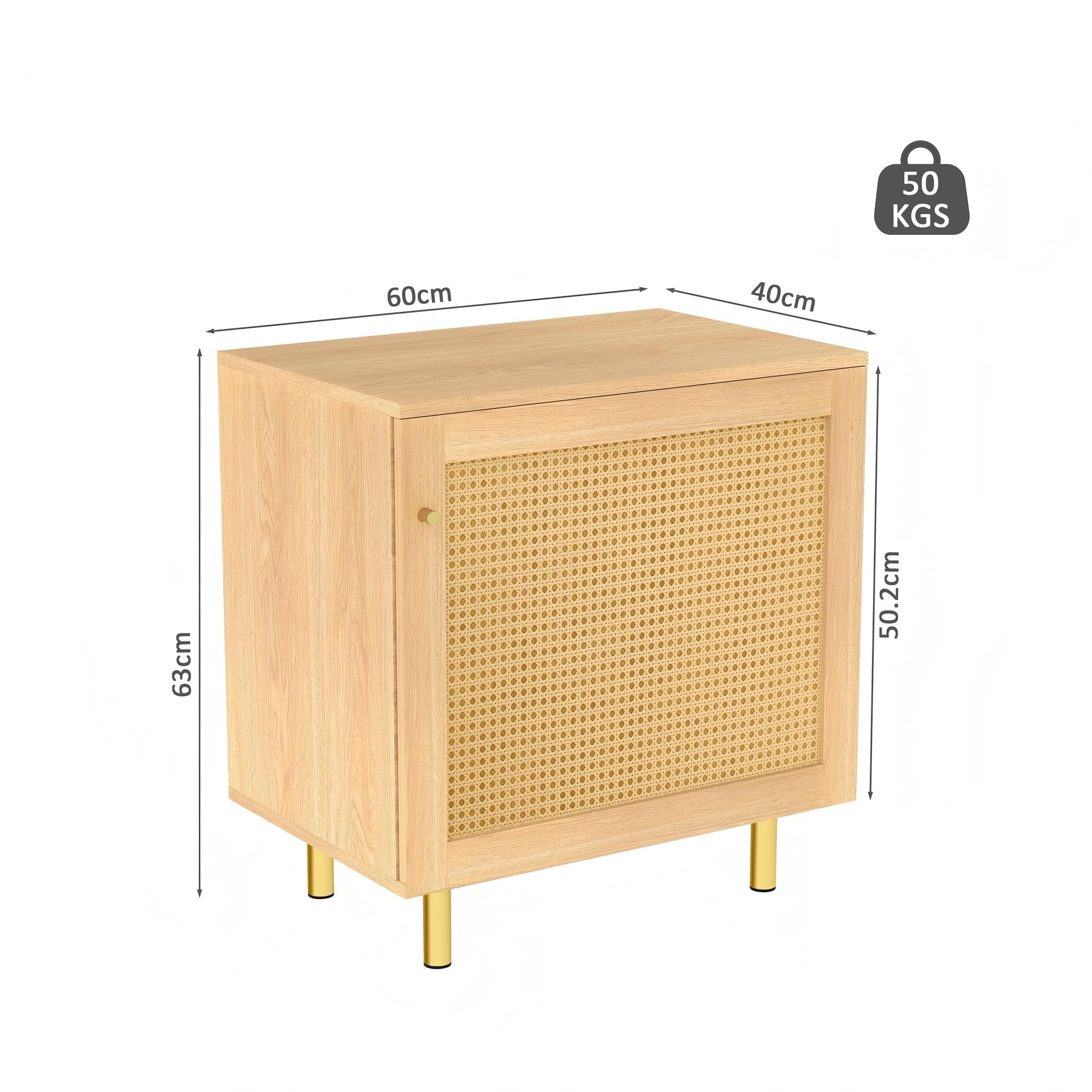 Wicker Nightstand Single Door Rustic Natural Wood Look