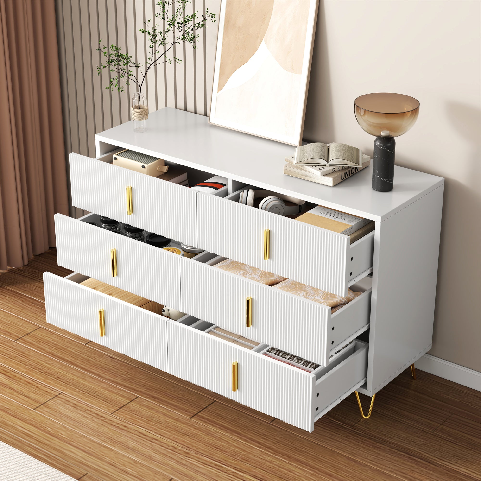 Sideboard Modern Design, Chest of Drawers Storage, Gold Handles