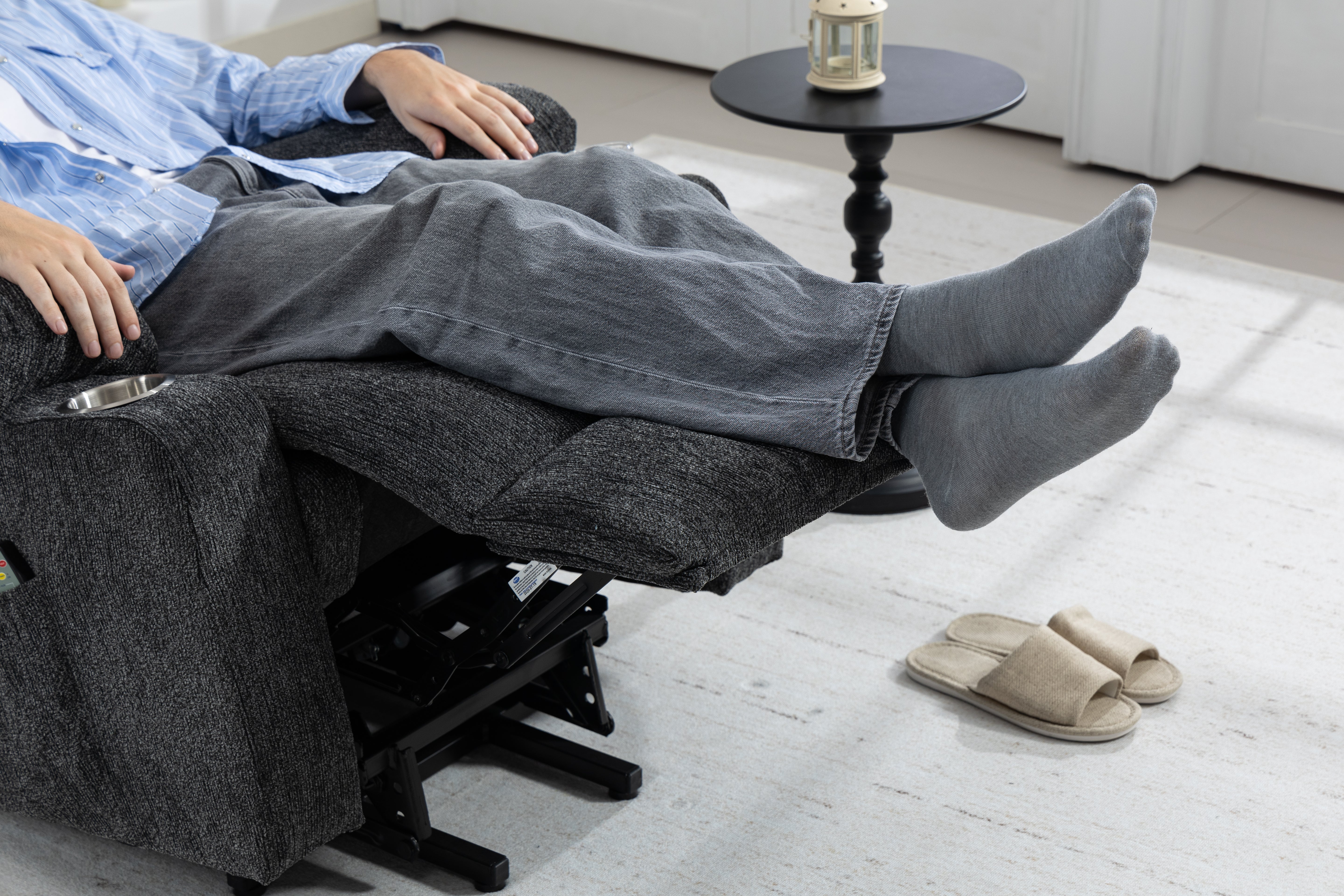 Electric Armchair Lift Assist Massage Heat Footrest Cup Holder - Dark Grey