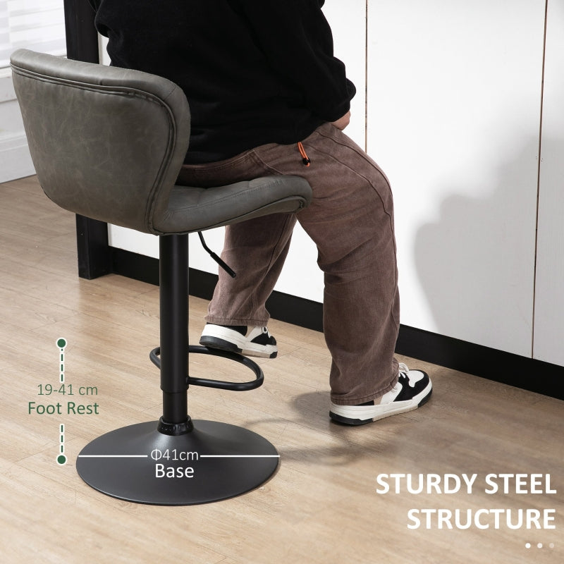 Bar Stools Set of 2 Swivel with Backrest and Footrest, Dark Grey PU