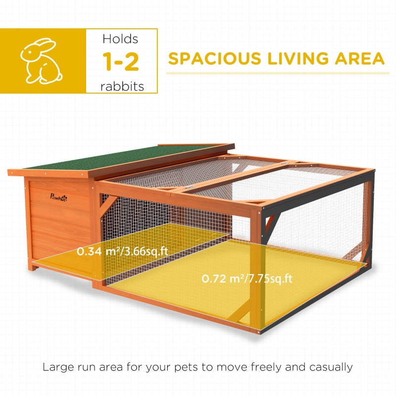 Rabbit Hutch Outdoor Guinea Pig Hutch with Run, Openable Roof, Orange