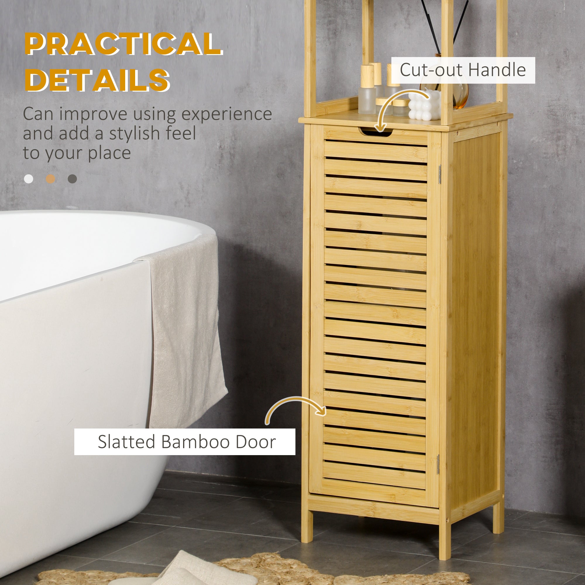 kleankin Bathroom Cabinet, 3 Open Compartments, 1 Cupboard, Bamboo