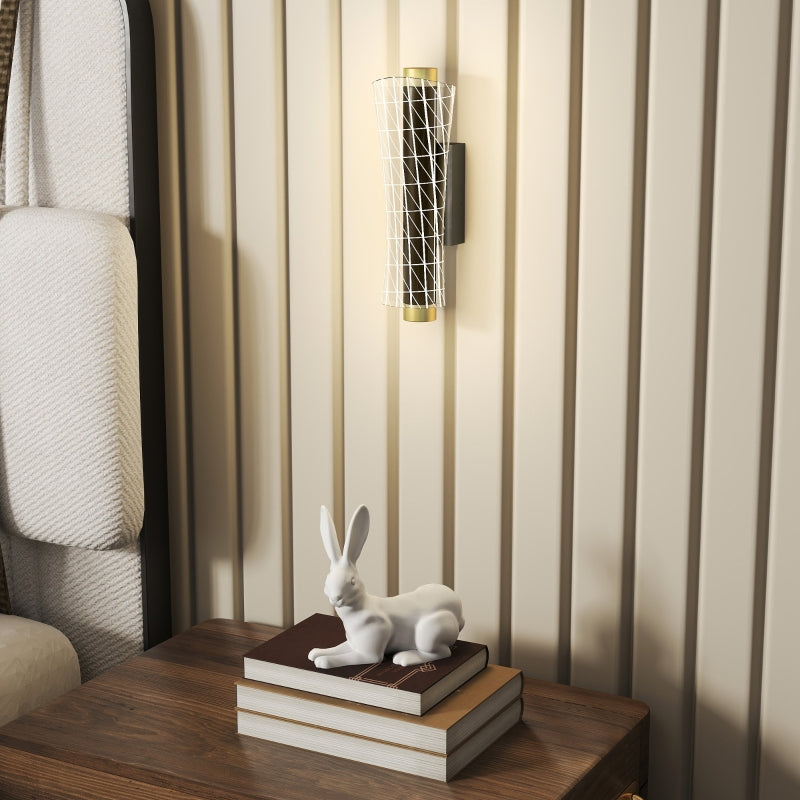 Set of 2 wall lights, dimmable LED, grid design, metal black