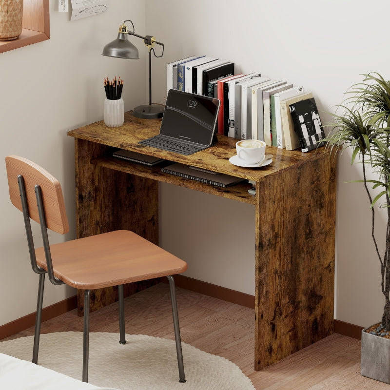 Boxy Work Desk with Shelf - Wood-Effect