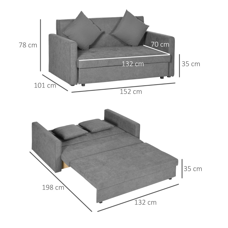 2 Seater Sofa Bed Convertible Settee with Hidden Storage, Velvet Grey