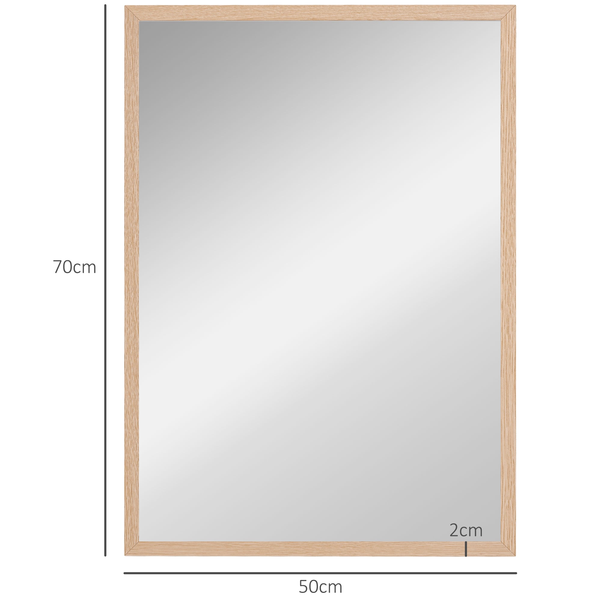 Wall Mirror, 50x70cm Decorative with 4 Hooks, Rectangular