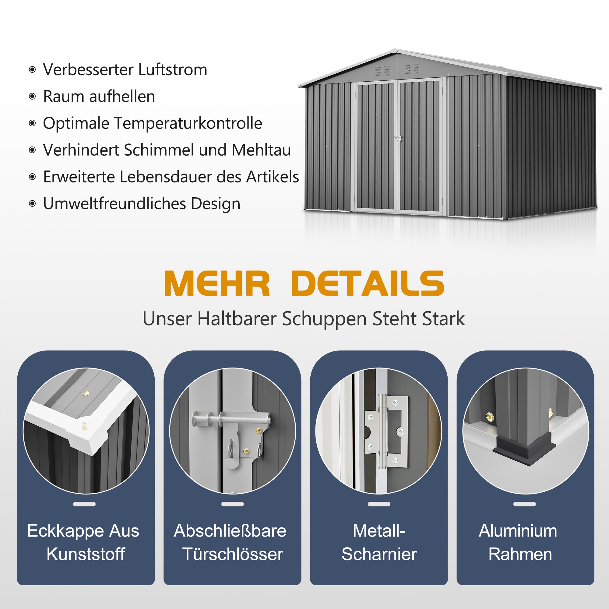 Garden Shed XXXL 300x252x191 cm Pitched Roof Storage Metal, Grey