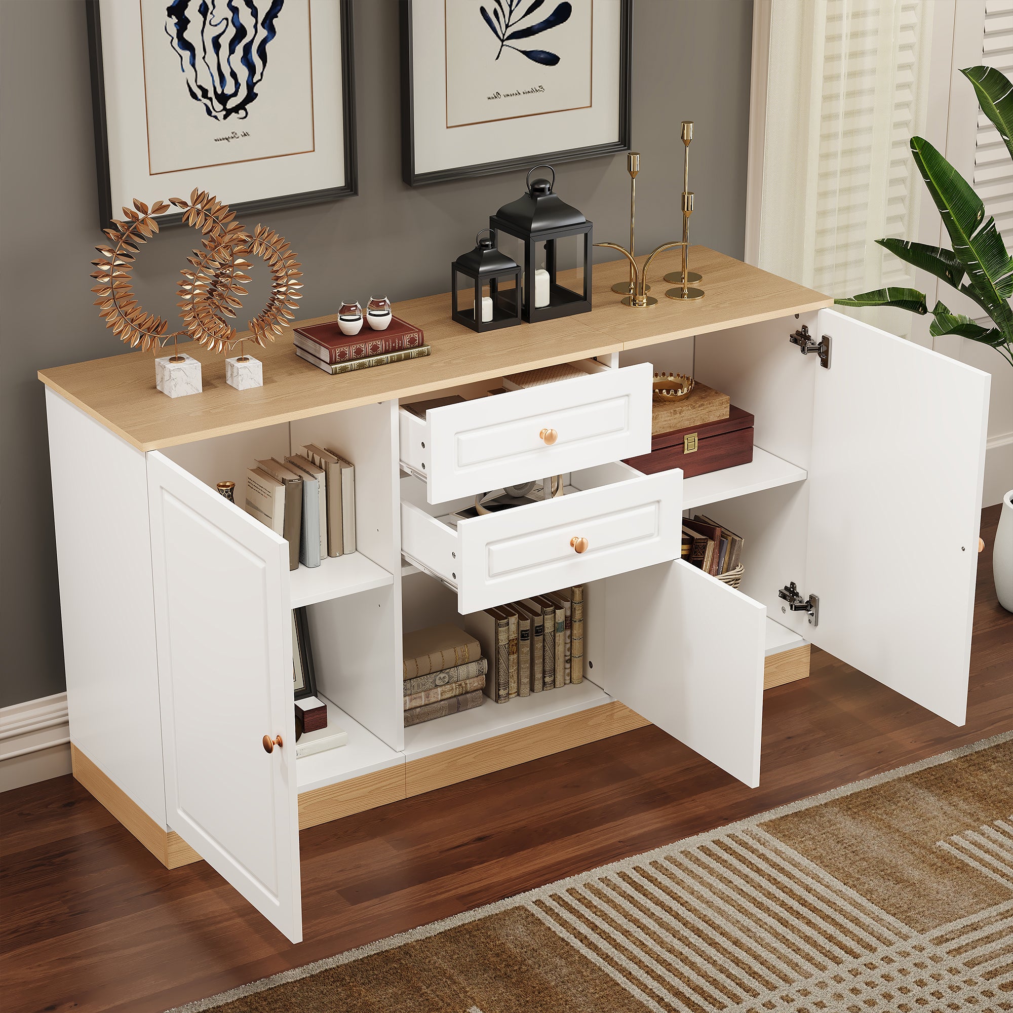 Sideboard with 3 Doors and 2 Drawers, Multifunctional Storage Furniture